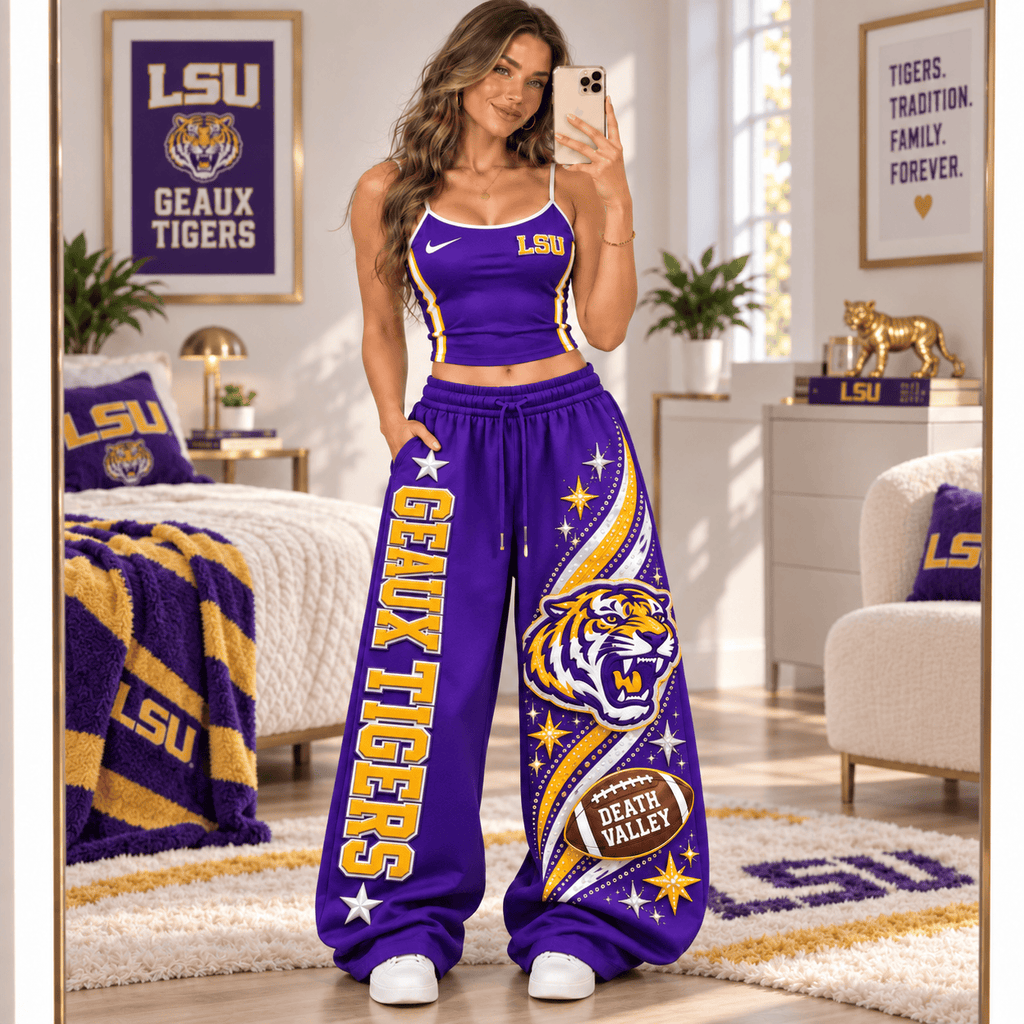 Premium LSUT Sports-Inspired Cami & Wide-Leg Pants Set BMD